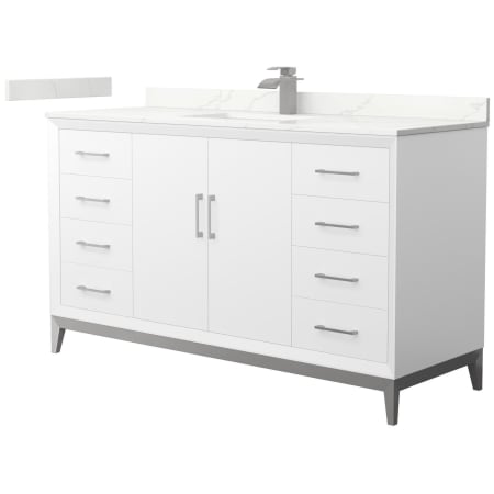 A large image of the Wyndham Collection WCH818160S-QTZ-UNSMXX White / Giotto Quartz Top / Brushed Nickel Hardware