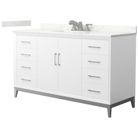 A large image of the Wyndham Collection WCH818160S-QTZ-US3MXX White / Giotto Quartz Top / Brushed Nickel Hardware