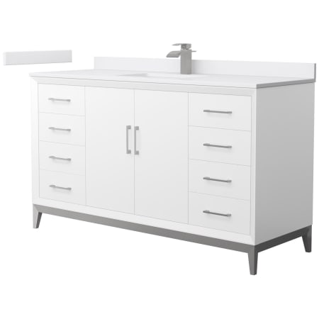 A large image of the Wyndham Collection WCH818160S-VCA-UNSMXX White / White Cultured Marble Top / Brushed Nickel Hardware