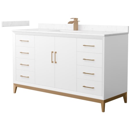 A large image of the Wyndham Collection WCH818160S-VCA-UNSMXX White / Carrara Cultured Marble Top / Satin Bronze Hardware