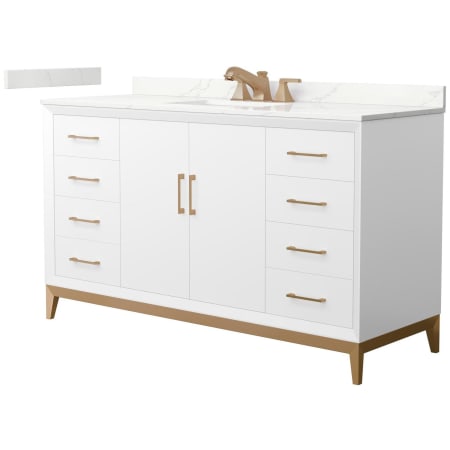A large image of the Wyndham Collection WCH818160S-QTZ-US3MXX White / Giotto Quartz Top / Satin Bronze Hardware