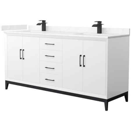 A large image of the Wyndham Collection WCH818172D-VCA-UNSMXX White / Carrara Cultured Marble Top / Matte Black Hardware