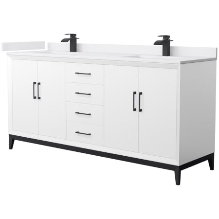 A large image of the Wyndham Collection WCH818172D-VCA-UNSMXX White / White Cultured Marble Top / Matte Black Hardware