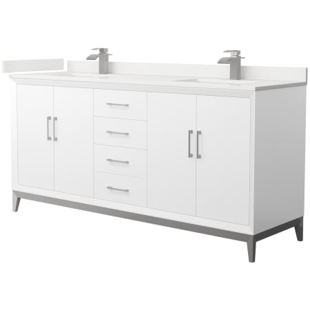 A large image of the Wyndham Collection WCH818172D-QTZ-UNSMXX White / White Quartz Top / Brushed Nickel Hardware