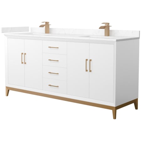 A large image of the Wyndham Collection WCH818172D-VCA-UNSMXX White / Carrara Cultured Marble Top / Satin Bronze Hardware