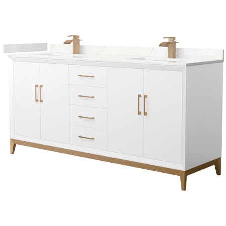 A large image of the Wyndham Collection WCH818172D-QTZ-UNSMXX White / Giotto Quartz Top / Satin Bronze Hardware