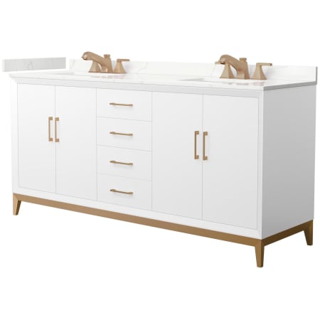 A large image of the Wyndham Collection WCH818172D-QTZ-US3MXX White / Giotto Quartz Top / Satin Bronze Hardware