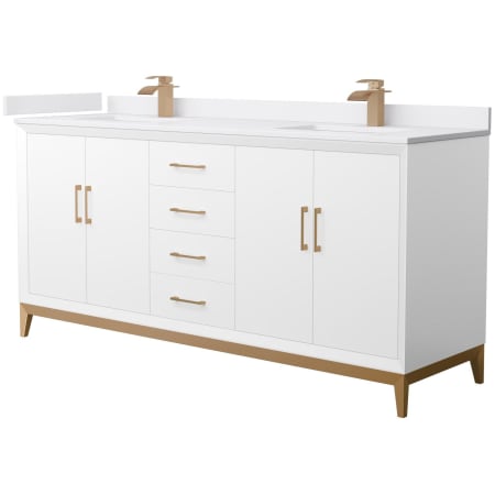 A large image of the Wyndham Collection WCH818172D-VCA-UNSMXX White / White Cultured Marble Top / Satin Bronze Hardware