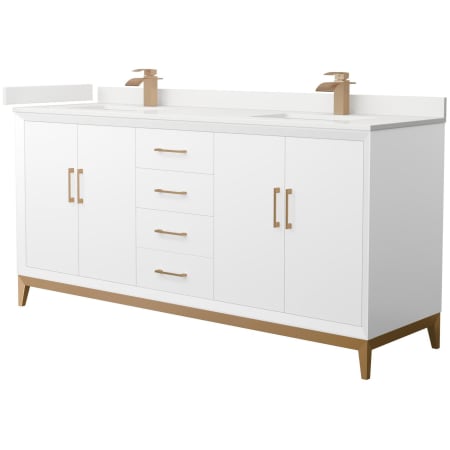 A large image of the Wyndham Collection WCH818172D-QTZ-UNSMXX White / White Quartz Top / Satin Bronze Hardware