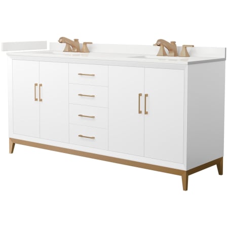 A large image of the Wyndham Collection WCH818172D-QTZ-US3MXX White / White Quartz Top / Satin Bronze Hardware