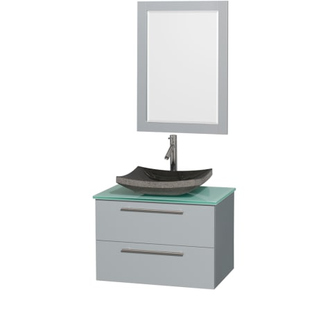 A large image of the Wyndham Collection WCR410030SDGGGM24 Green Glass Top / Altair Black Granit Sink