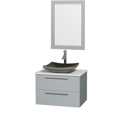 A large image of the Wyndham Collection WCR410030SDGWSM24 White Stone Top / Altair Black Granit Sink