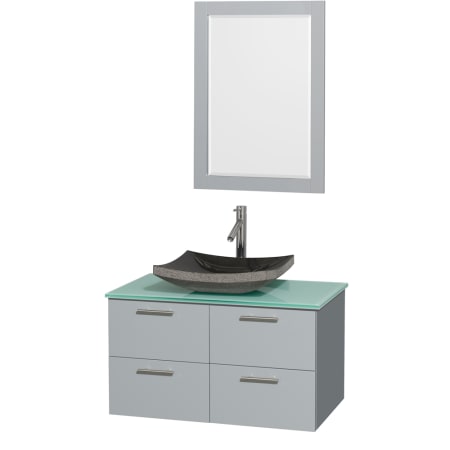 A large image of the Wyndham Collection WCR410036SDGGGM24 Green Glass Top / Altair Black Granit Sink