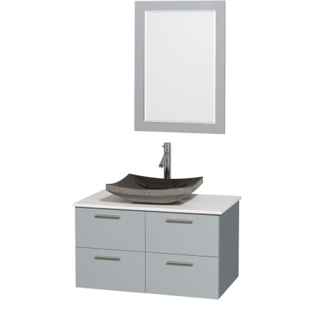 A large image of the Wyndham Collection WCR410036SDGWSM24 White Stone Top / Altair Black Granit Sink
