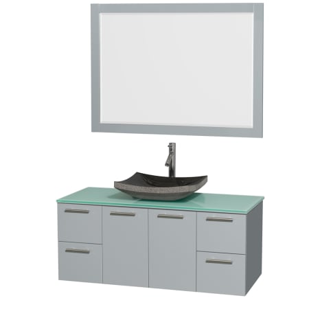 A large image of the Wyndham Collection WCR410048SDGGGM46 Green Glass Top / Altair Black Granit Sink