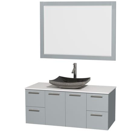 A large image of the Wyndham Collection WCR410048SDGWSM46 White Stone Top / Altair Black Granit Sink