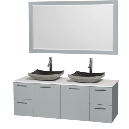 A large image of the Wyndham Collection WCR410060DDGWSM58 White Stone Top / Altair Black Granite Sink