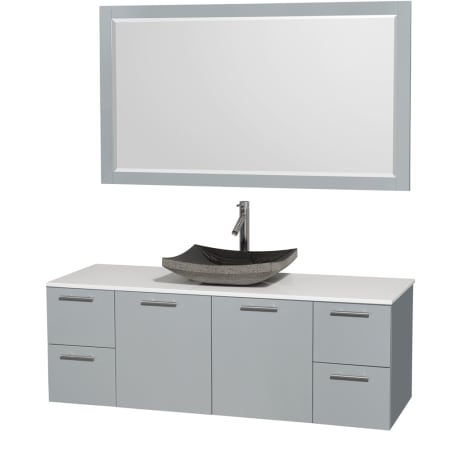A large image of the Wyndham Collection WCR410060SDGWSM58 White Stone Top / Altair Black Granit Sink
