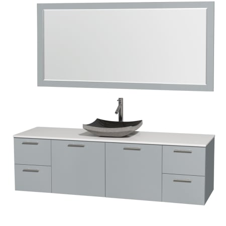 A large image of the Wyndham Collection WCR410072SDGWSM70 White Stone Top / Altair Black Granit Sink