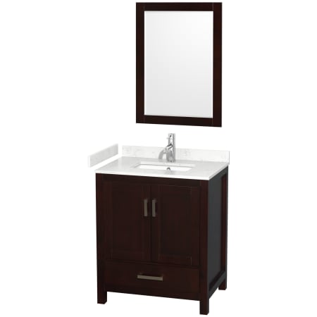 A large image of the Wyndham Collection WCS141430S-VCA-M24 Espresso / Carrara Cultured Marble Top / Brushed Chrome Hardware