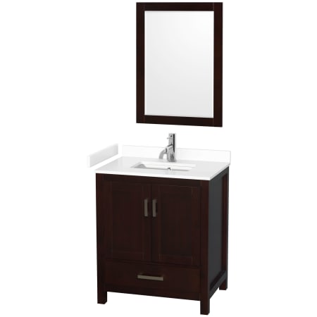 A large image of the Wyndham Collection WCS141430S-VCA-M24 Espresso / White Cultured Marble Top / Brushed Chrome Hardware