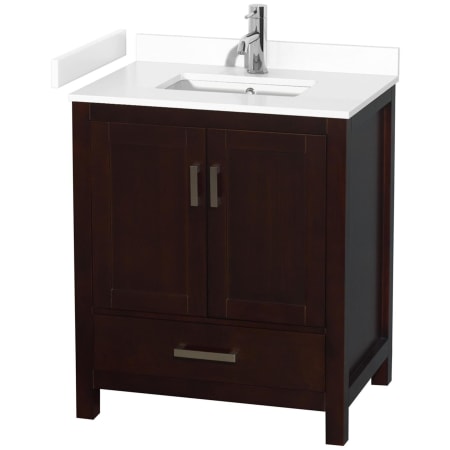 A large image of the Wyndham Collection WCS141430S-VCA-MXX Espresso / White Cultured Marble Top / Brushed Chrome Hardware