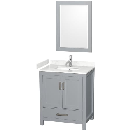 A large image of the Wyndham Collection WCS141430S-VCA-M24 Gray / Carrara Cultured Marble Top / Brushed Chrome Hardware