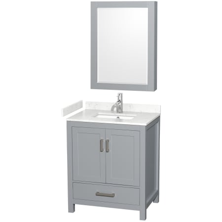 A large image of the Wyndham Collection WCS141430S-VCA-MED Gray / Carrara Cultured Marble Top / Brushed Chrome Hardware