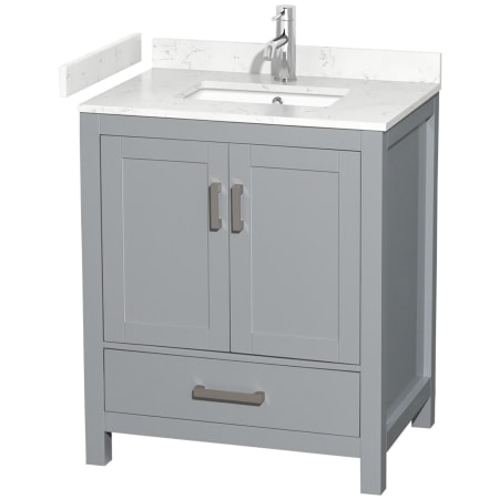 A large image of the Wyndham Collection WCS141430S-VCA-MXX Gray / Carrara Cultured Marble Top / Brushed Chrome Hardware
