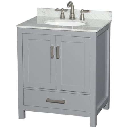 A large image of the Wyndham Collection WCS141430SUNOMXX Gray / White Carrara Marble Top