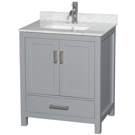 A large image of the Wyndham Collection WCS141430SUNSMXX Gray / White Carrara Marble Top