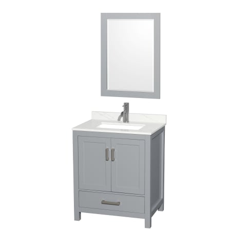 A large image of the Wyndham Collection WCS141430S-QTZ-UNSM24 Gray / Giotto Quartz Top / Brushed Chrome Hardware