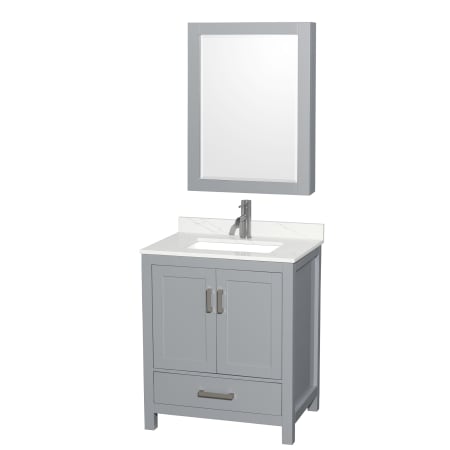 A large image of the Wyndham Collection WCS141430S-QTZ-UNSMED Gray / Giotto Quartz Top / Brushed Chrome Hardware