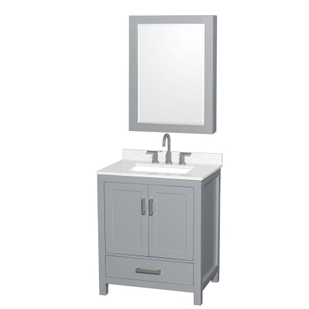 A large image of the Wyndham Collection WCS141430S-QTZ-US3MED Gray / Giotto Quartz Top / Brushed Chrome Hardware