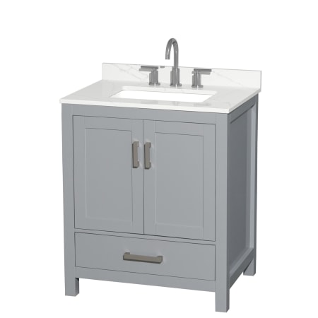 A large image of the Wyndham Collection WCS141430S-QTZ-US3MXX Gray / Giotto Quartz Top / Brushed Chrome Hardware