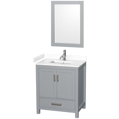 A large image of the Wyndham Collection WCS141430S-VCA-M24 Gray / White Cultured Marble Top / Brushed Chrome Hardware