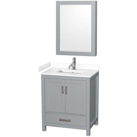 A large image of the Wyndham Collection WCS141430S-VCA-MED Gray / White Cultured Marble Top / Brushed Chrome Hardware