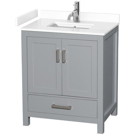 A large image of the Wyndham Collection WCS141430S-VCA-MXX Gray / White Cultured Marble Top / Brushed Chrome Hardware