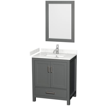 A large image of the Wyndham Collection WCS141430S-VCA-M24 Dark Gray / Carrara Cultured Marble Top / Brushed Chrome Hardware