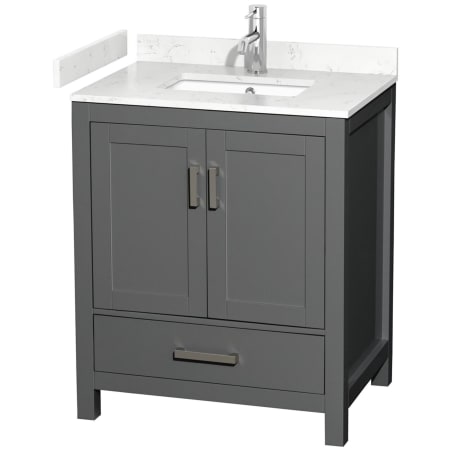 A large image of the Wyndham Collection WCS141430S-VCA-MXX Dark Gray / Carrara Cultured Marble Top / Brushed Chrome Hardware