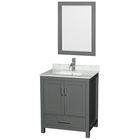 A large image of the Wyndham Collection WCS141430SUNSM24 Dark Gray / White Carrara Marble Top / Brushed Chrome Hardware
