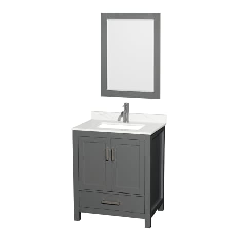 A large image of the Wyndham Collection WCS141430S-QTZ-UNSM24 Dark Gray / Giotto Quartz Top / Brushed Chrome Hardware