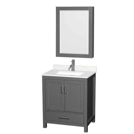 A large image of the Wyndham Collection WCS141430S-QTZ-UNSMED Dark Gray / Giotto Quartz Top / Brushed Chrome Hardware