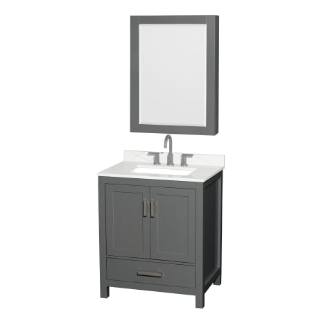 A large image of the Wyndham Collection WCS141430S-QTZ-US3MED Dark Gray / Giotto Quartz Top / Brushed Chrome Hardware