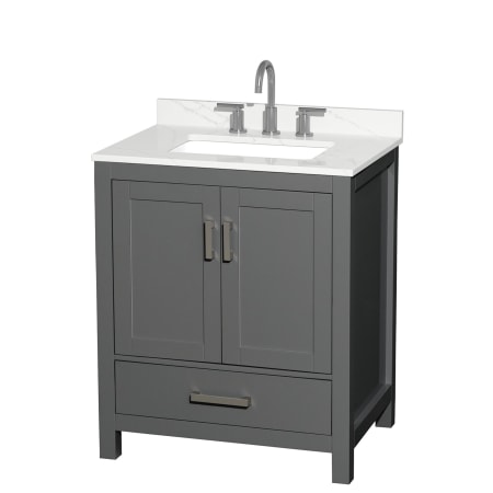 A large image of the Wyndham Collection WCS141430S-QTZ-US3MXX Dark Gray / Giotto Quartz Top / Brushed Chrome Hardware