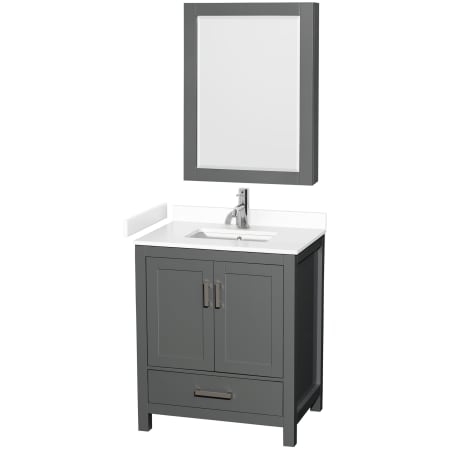 A large image of the Wyndham Collection WCS141430S-VCA-MED Dark Gray / White Cultured Marble Top / Brushed Chrome Hardware