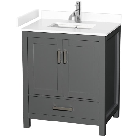 A large image of the Wyndham Collection WCS141430S-VCA-MXX Dark Gray / White Cultured Marble Top / Brushed Chrome Hardware