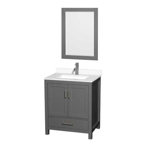 A large image of the Wyndham Collection WCS141430S-QTZ-UNSM24 Dark Gray / White Quartz Top / Brushed Chrome Hardware