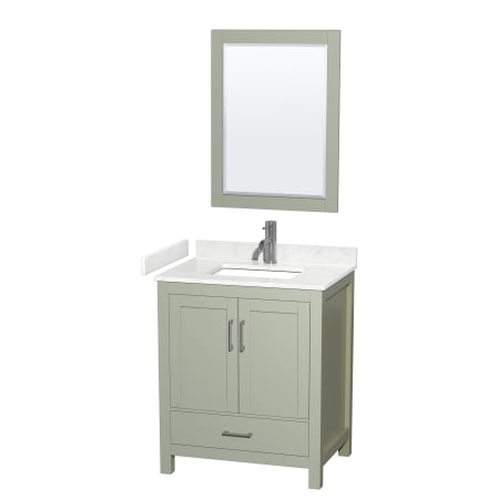 A large image of the Wyndham Collection WCS141430S-VCA-M24 Light Green / Carrara Cultured Marble Top / Brushed Nickel Hardware