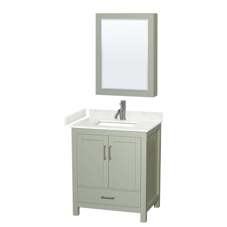 A large image of the Wyndham Collection WCS141430S-VCA-MED Light Green / Carrara Cultured Marble Top / Brushed Nickel Hardware